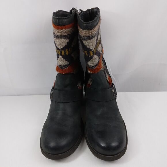 Born Panarea Southwestern Wool Black Leather Zip-Up Boots Moto Womens Size 7 38 - Picture 3 of 14